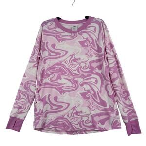 Crane Top Size L Pink White Swirl Thumbholes Pockets Pullover Leisure Stretch